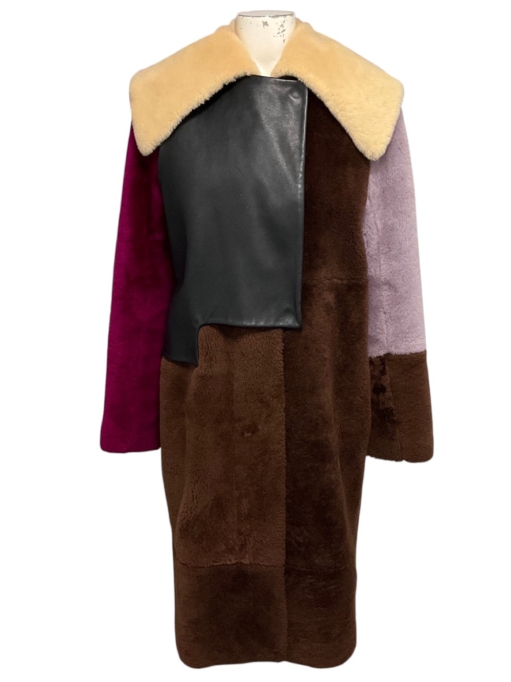 3.1 PHILLIP LIM BURGUNDY / LILAC / BROWN MULTI LAMB SHEARLING COAT